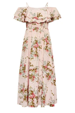 YOURS LONDON Curve Light Pink Floral Bardot Ruffle Maxi Dress -JOICY Clothing Shop 5ecf62a3 a5a2 4a 161954 X