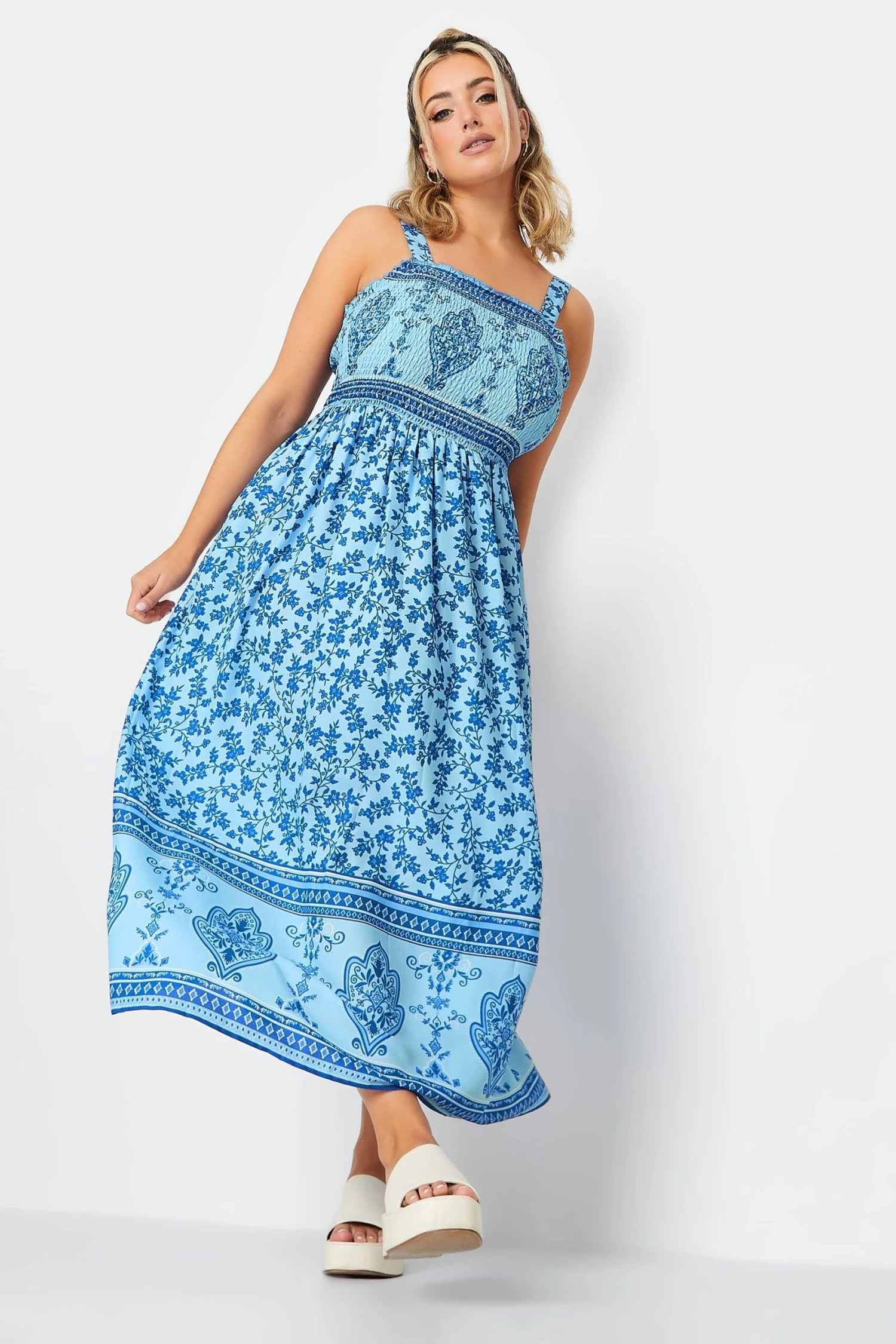 LIMITED COLLECTION Curve Blue Floral Border Print Maxi Dress 1 LIMITED COLLECTION Curve Blue Floral Border Print Maxi Dress