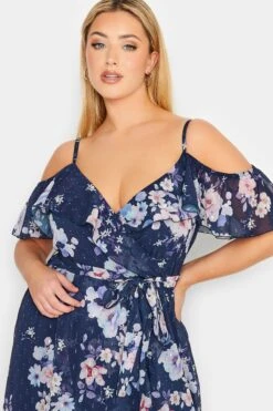 YOURS LONDON Curve Blue Floral Cold Shoulder Wrap Dress -JOICY Clothing Shop 607d7a06 95da 48 162051 D