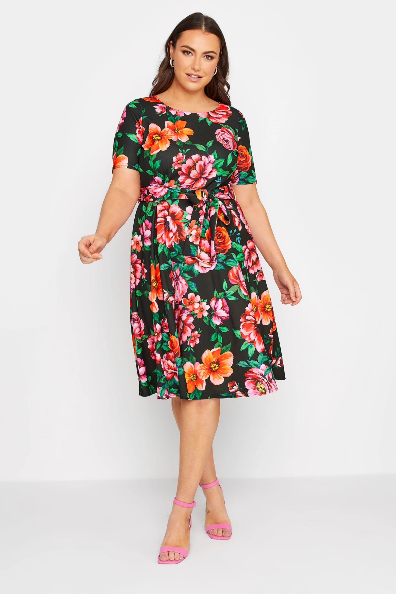 YOURS LONDON Curve Black & Red Floral Skater Dress 1 YOURS LONDON Curve Black & Red Floral Skater Dress