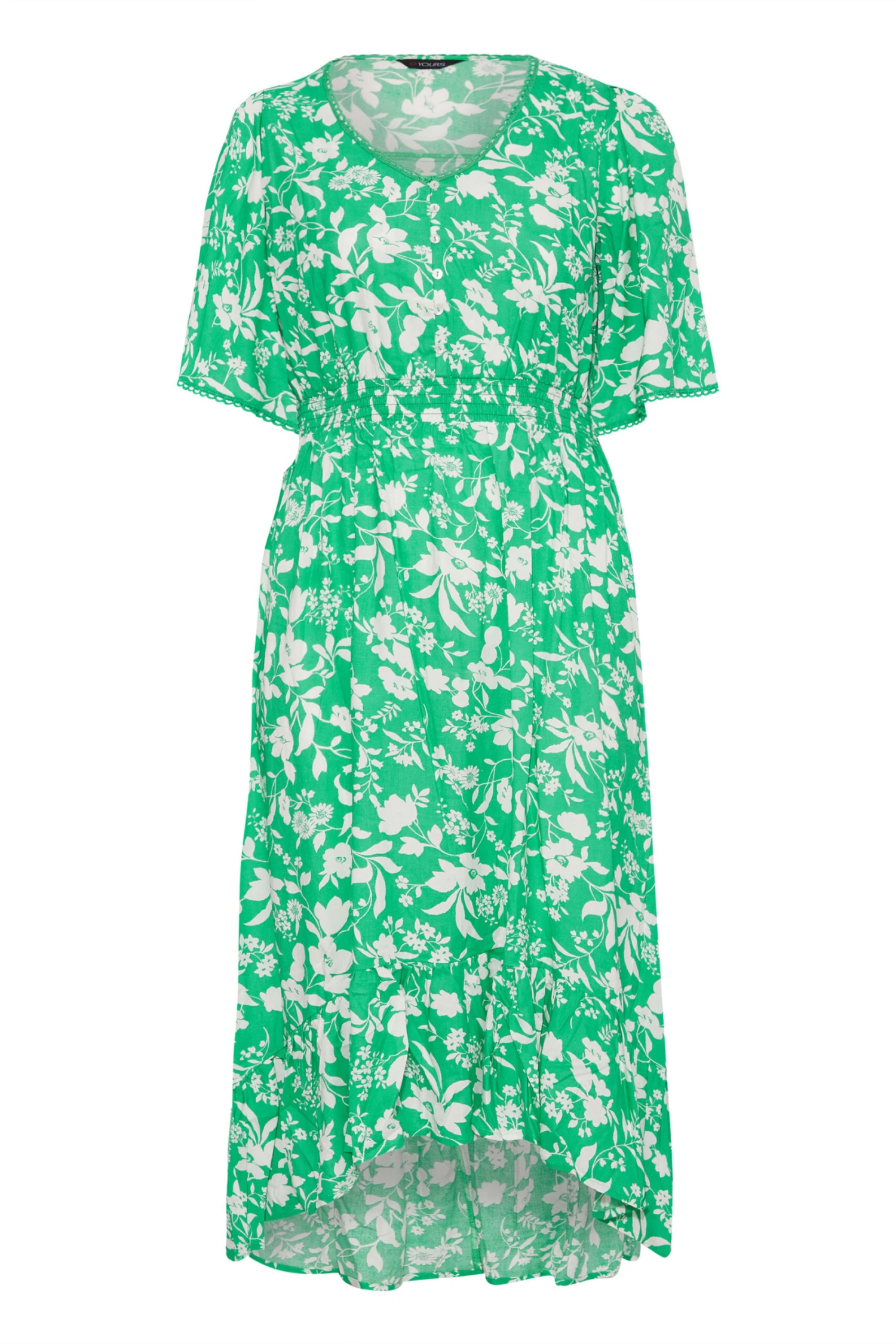 YOURS Curve Green Floral Dipped Hem Dress 5 YOURS Curve Green Floral Dipped Hem Dress - Image 5
