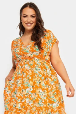YOURS Curve Orange Floral Print High Low Wrap Dress -JOICY Clothing Shop 626977d5 cb82 49 137468 D