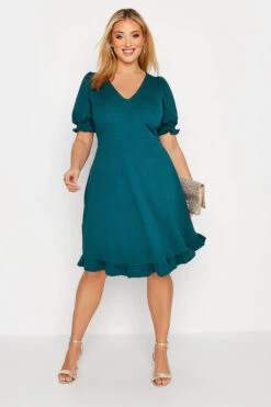 YOURS Curve Teal Blue Ruffle Hem Mini Dress
