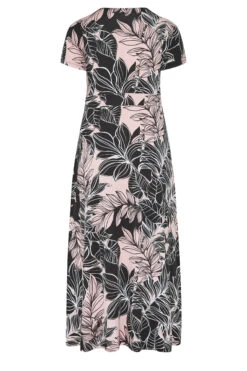YOURS Curve Black & Pink Leaf Print V-Neck Midaxi Dress -JOICY Clothing Shop 64b07bf4 9315 44 302226 Y