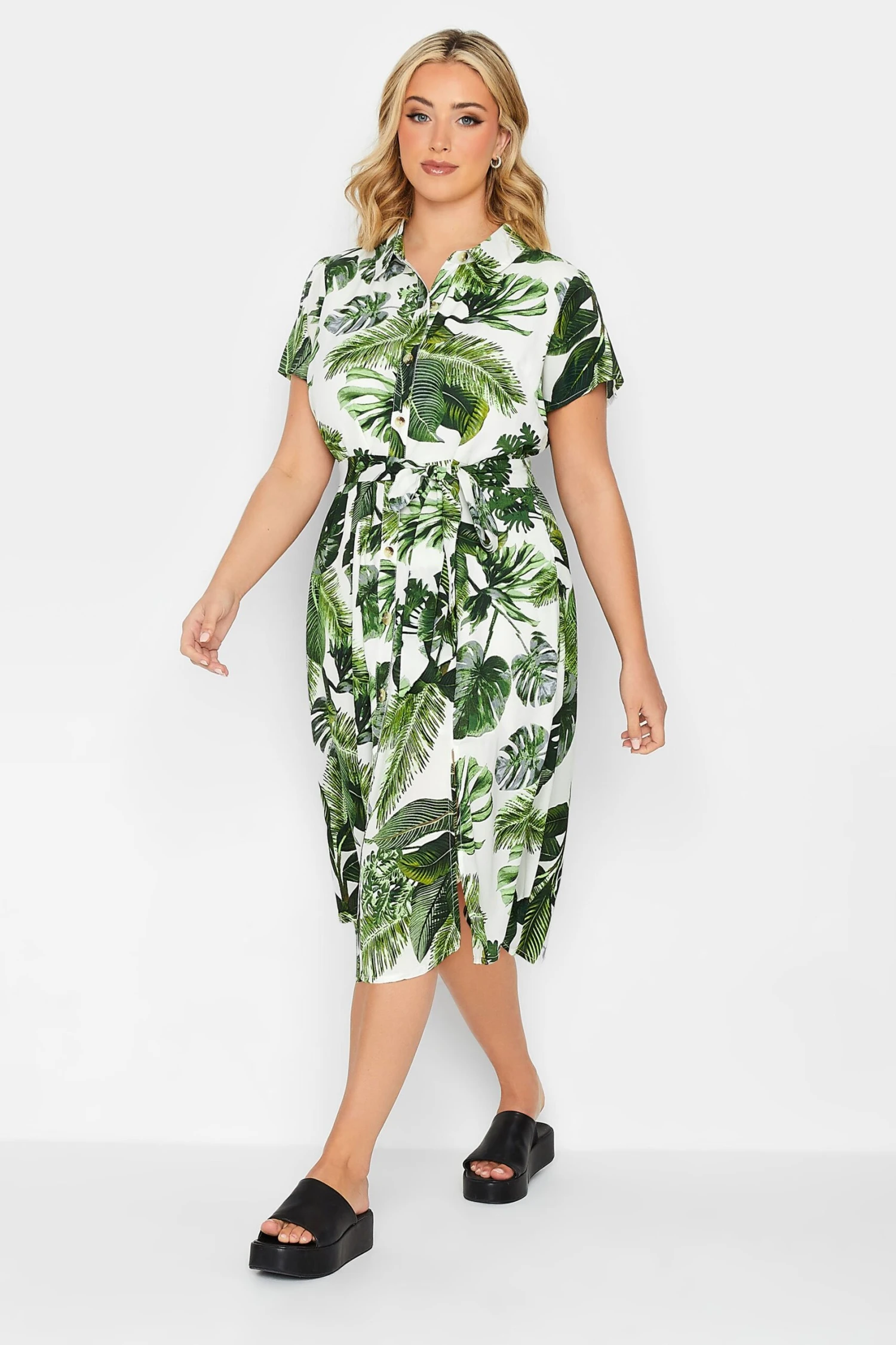YOURS PETITE Curve Green Leaf Print Shirt Dress 1 YOURS PETITE Curve Green Leaf Print Shirt Dress