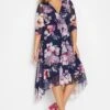 YOURS LONDON Curve Blue Floral Mesh Wrap Dress