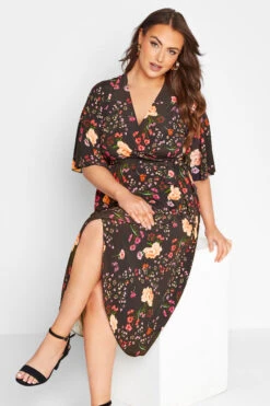 YOURS LONDON Curve Black Floral Print Midi Wrap Dress -JOICY Clothing Shop 6643fcad a551 43 161817 D