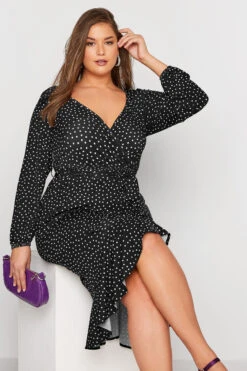 YOURS LONDON Curve Black Polkadot Ruffle Wrap Dress -JOICY Clothing Shop 67f90ef2 a7be 4b 161799 D