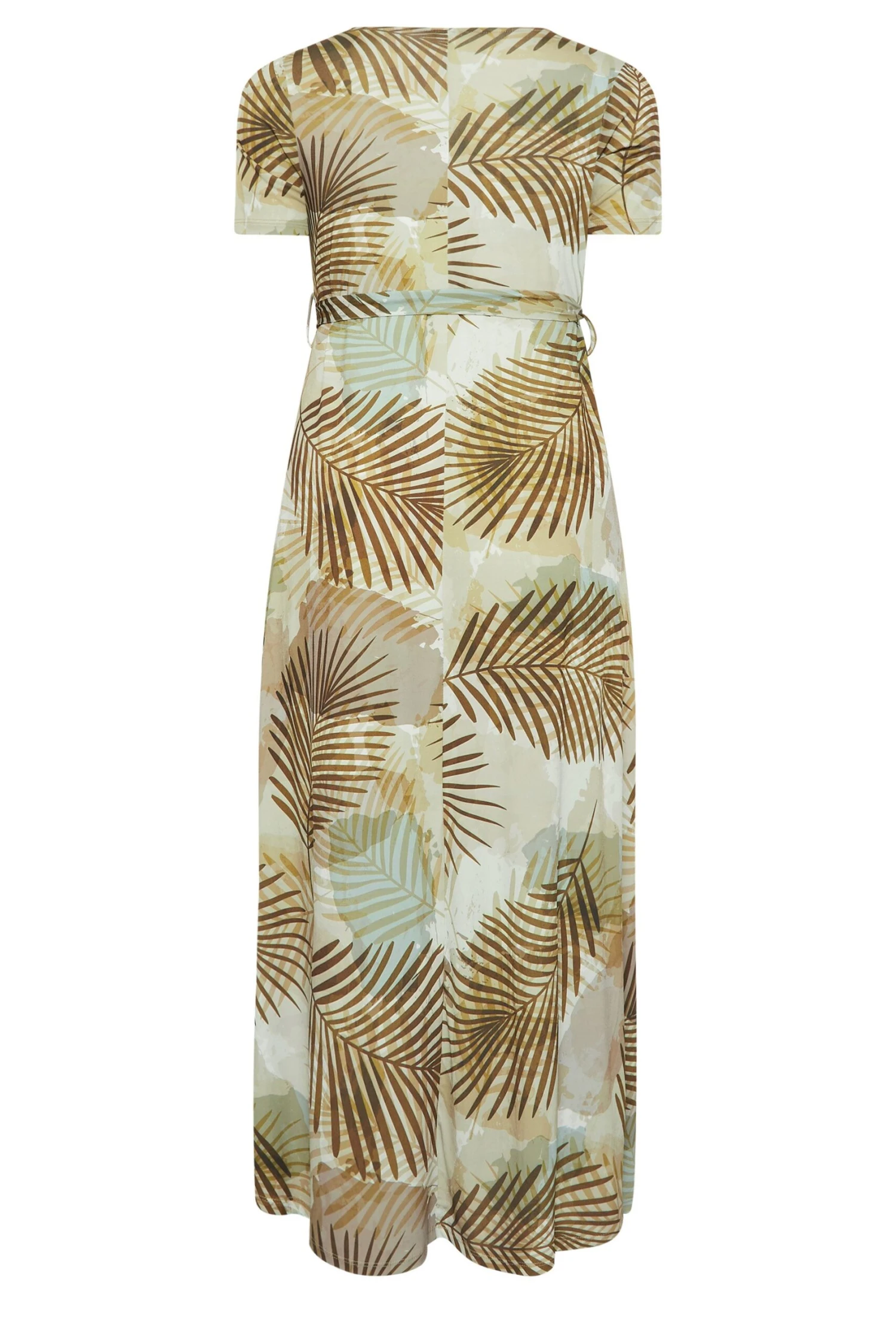YOURS Curve Brown Tropical Leaf Print Wrap Dress 6 YOURS Curve Brown Tropical Leaf Print Wrap Dress - Image 6