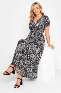 YOURS Curve Black Paisley Print Wrap Maxi Dress