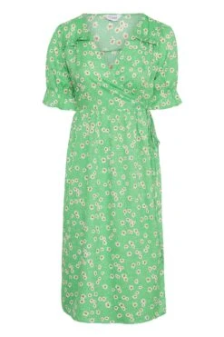 YOURS Curve Green Daisy Print Frill Sleeve Wrap Dress -JOICY Clothing Shop 73193a86 d7f9 48 137159 X