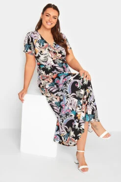 YOURS Curve Black Paisley Print V-Neck Midaxi Dress
