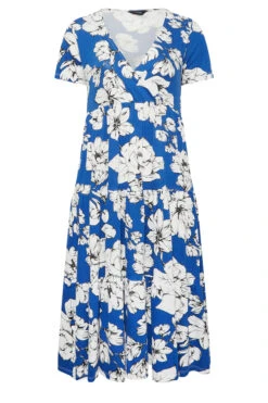 YOURS Curve Cobalt Blue Floral V-Neck Tiered Wrap Dress -JOICY Clothing Shop 73f4c365 a32a 43 301894 X