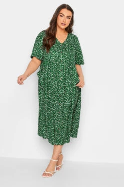 YOURS Curve Green Daisy Print Smock Dress