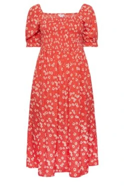 YOURS Curve Red Daisy Print Shirred Midi Dress -JOICY Clothing Shop 748de31b 23e3 42 137301 X
