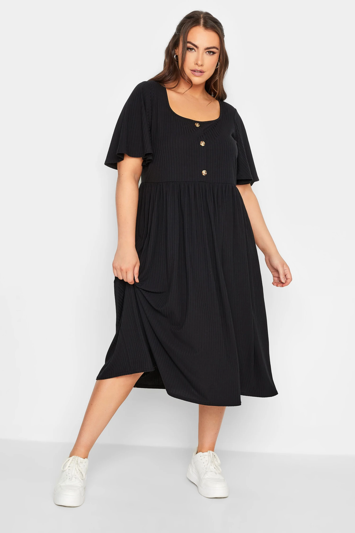 LIMITED COLLECTION Curve Black Ribbed Square Neck Midi Dress 1 LIMITED COLLECTION Curve Black Ribbed Square Neck Midi Dress