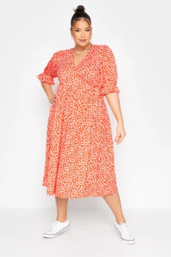 LIMITED COLLECTION Curve Orange Ditsy Wrap Dress