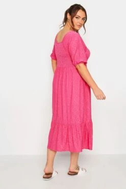 YOURS Curve Pink Shirred Broderie Anglaise Midaxi Dress -JOICY Clothing Shop 76b1cc35 390e 4b 137541 C