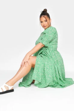 LIMITED COLLECTION Curve Green Ditsy Wrap Dress -JOICY Clothing Shop 77537cd7 ee92 44 214397 D