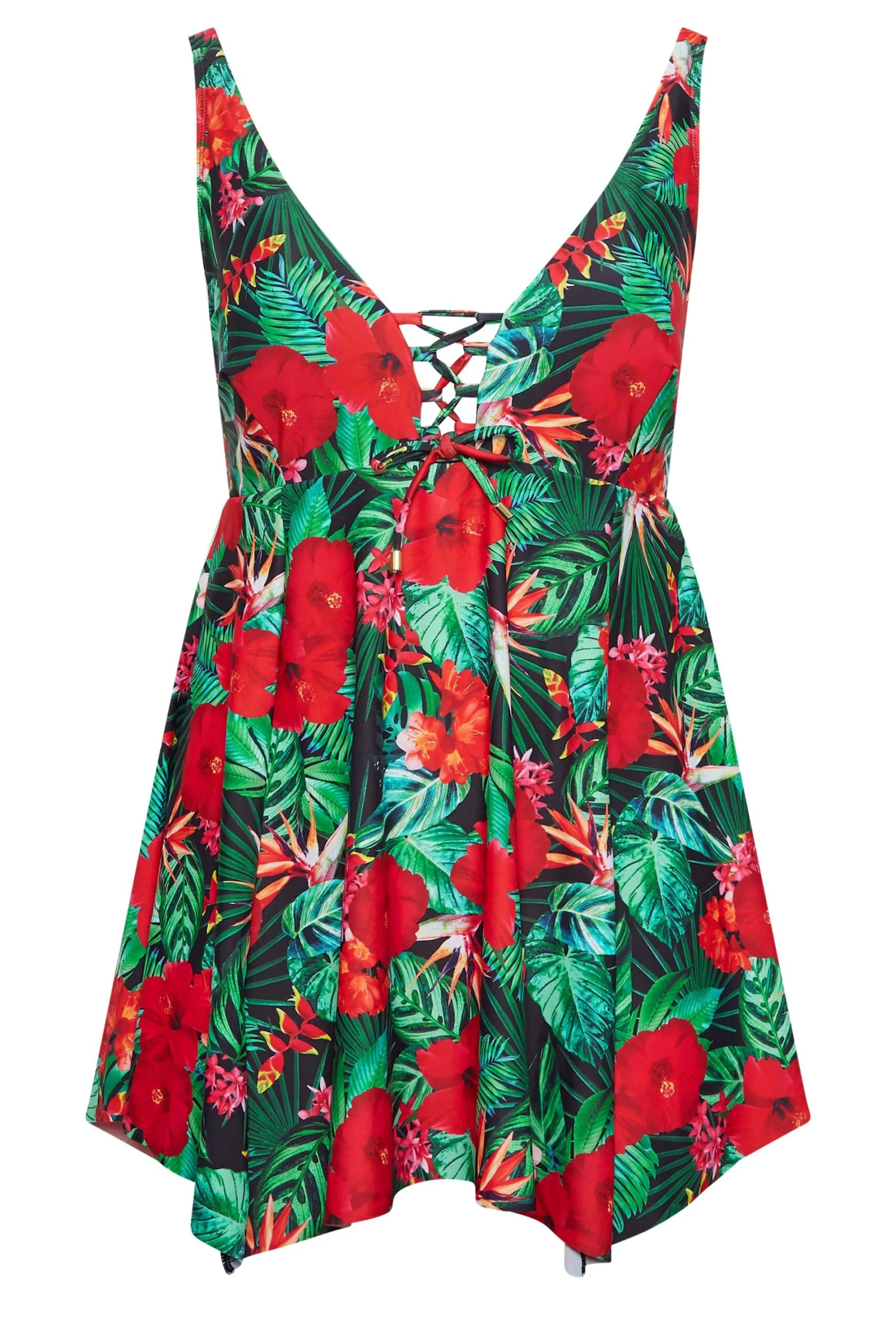YOURS Curve Green Tropical Floral Print Swim Dress 6 YOURS Curve Green Tropical Floral Print Swim Dress - Image 6