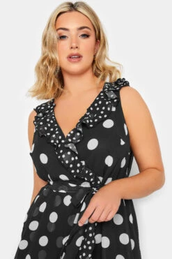 YOURS LONDON Curve Black Polka Dot Print Double Ruffle Wrap Dress -JOICY Clothing Shop 7823aeb6 c99e 45 162055 D
