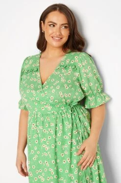 YOURS Curve Green Daisy Print Frill Sleeve Wrap Dress -JOICY Clothing Shop 7903b786 9024 4f 137159 D