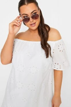 YOURS Curve White Broderie Anglaise Bardot Dress -JOICY Clothing Shop 7922fe7a 5bda 4b 137466 D