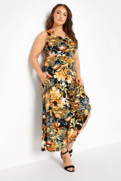 YOURS Curve Black & Orange Floral Maxi Dress