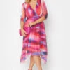 YOURS LONDON Curve Pink Abstract Print Mesh Wrap Dress