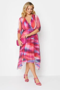 YOURS LONDON Curve Pink Abstract Print Mesh Wrap Dress