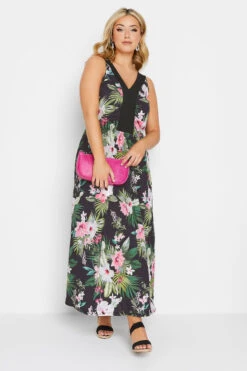 YOURS LONDON Curve Black Tropical Print Maxi Dress