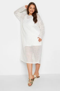 YOURS Curve White Crochet Midaxi Dress