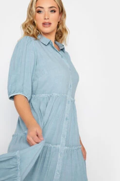YOURS Curve Blue Acid Wash Tiered Chambray Denim Shirt Dress -JOICY Clothing Shop 7d1d808b 9a8d 4f 137436 D