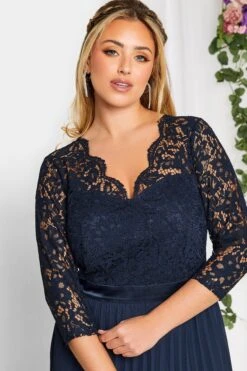 YOURS LONDON Curve Navy Blue Lace Pleated Maxi Dress -JOICY Clothing Shop 7d5b9201 3d12 42 161900 D
