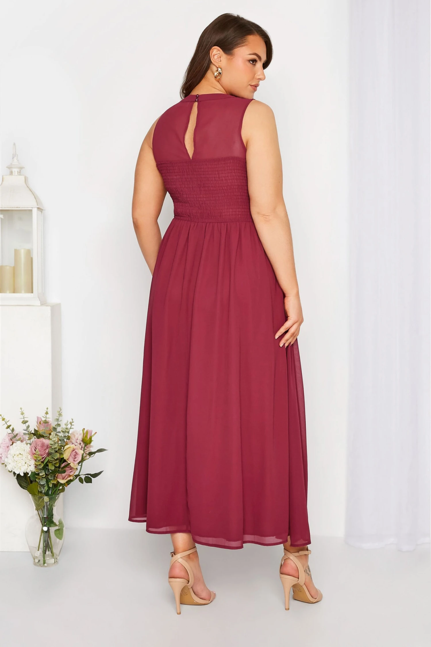 YOURS LONDON Curve Burgundy Red Lace Front Chiffon Maxi Dress 2 YOURS LONDON Curve Burgundy Red Lace Front Chiffon Maxi Dress - Image 2