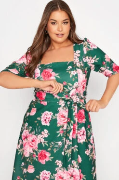 YOURS LONDON Curve Green Floral Square Neck Dress -JOICY Clothing Shop 8085561b 8eee 4e 161733 D