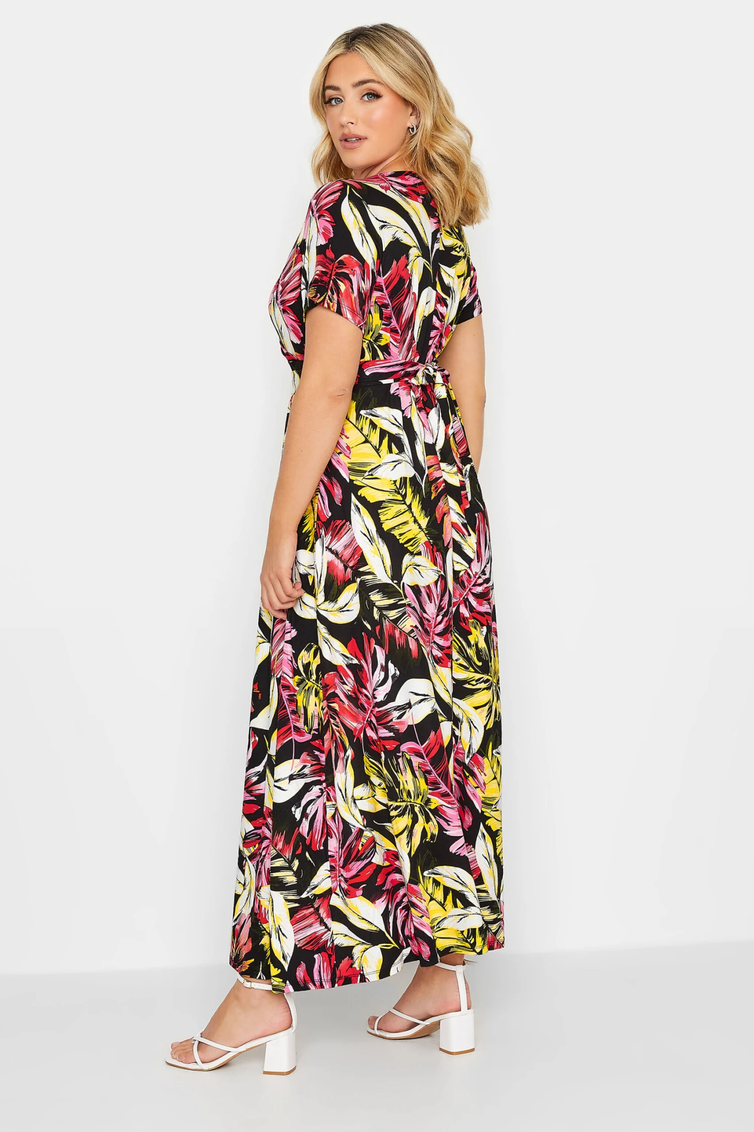 YOURS Curve Black Leaf Print Front Tie Maxi Dress 2 YOURS Curve Black Leaf Print Front Tie Maxi Dress - Image 2
