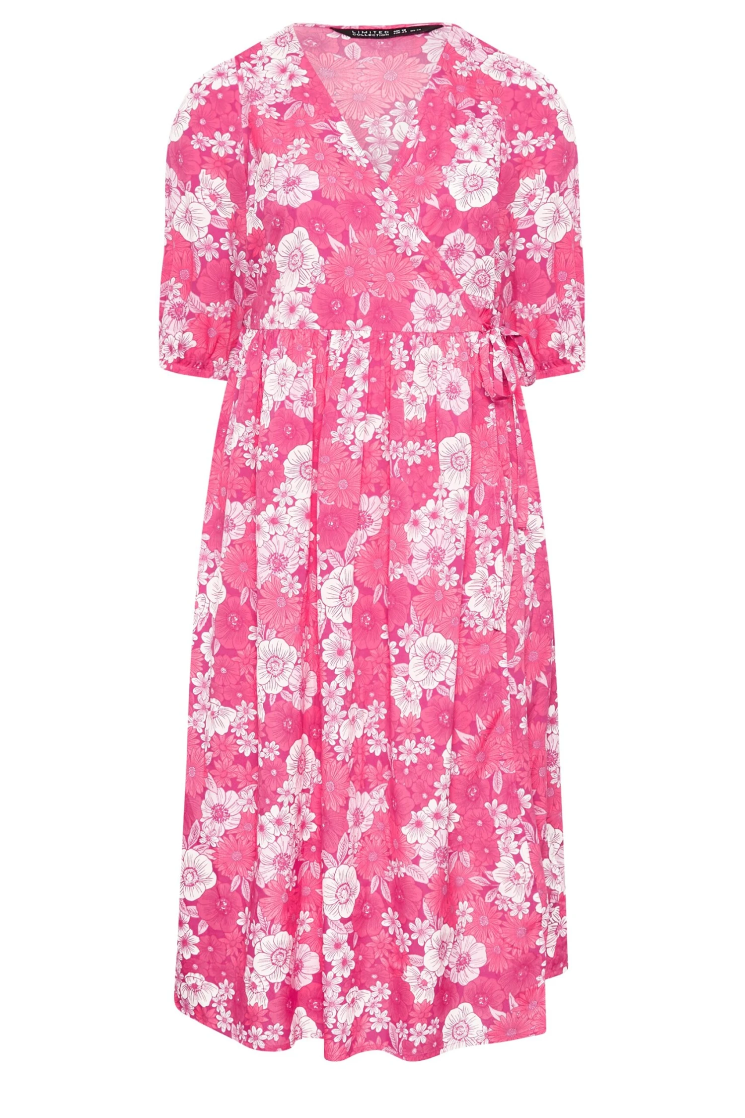 LIMITED COLLECTION Curve Pink Floral Wrap Midaxi Dress 7 LIMITED COLLECTION Curve Pink Floral Wrap Midaxi Dress - Image 7