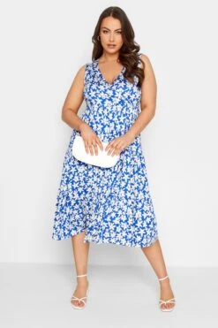 YOURS Curve Blue Floral Print Wrap Midi Dress
