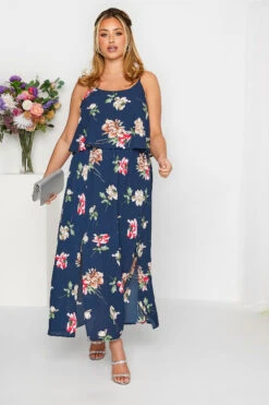 YOURS LONDON Curve Navy Blue Floral Overlay Maxi Dress