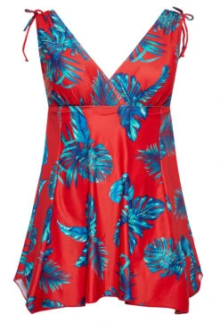 YOURS Curve Red Palm Leaf Plunge Tummy Control Swim Dress -JOICY Clothing Shop 837894e8 b5b1 48 150269 X