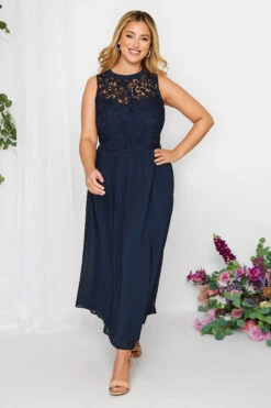 YOURS LONDON Curve Dark Blue Lace Front Chiffon Maxi Dress