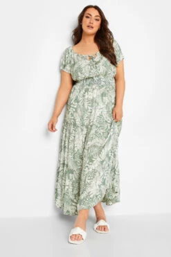YOURS Curve Green Floral Print Bardot Maxi Dress