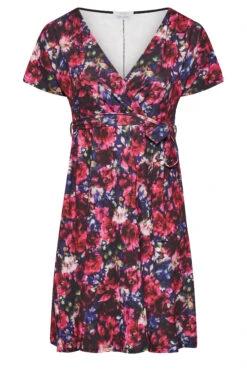 YOURS LONDON Curve Pink & Blue Floral Wrap Skater Dress -JOICY Clothing Shop 85b103b9 1e59 4f 161791 X