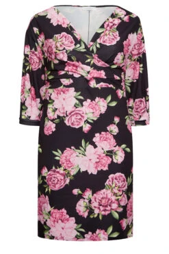 YOURS LONDON Curve Black Floral Drop Shoulder Wrap Dress -JOICY Clothing Shop 87fc8688 0006 4c 162044 X