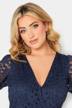 YOURS LONDON Navy Blue Lace Wrap Dress -JOICY Clothing Shop 889253f1 e29d 40 162183 D