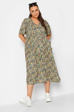LIMITED COLLECTION Curve Yellow Floral Drop Pocket Smock Dress