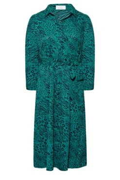 YOURS LONDON Curve Green Animal Print Shirt Dress -JOICY Clothing Shop 8e64d222 2ad9 4d 161608 X