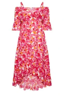 YOURS Curve Pink Floral Cold Shoulder Midaxi Dress -JOICY Clothing Shop 8e747c23 d9b0 49 137287 X