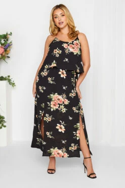 YOURS LONDON Curve Black Floral Overlay Maxi Dress